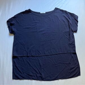 RODEBJER navy blue boxy hi lo short sleeve T-shirt top‎
